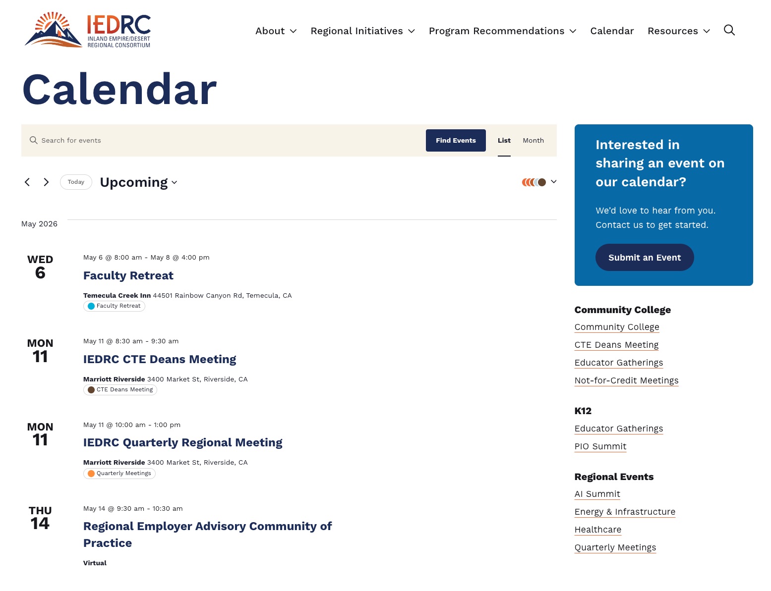 Calendar on IEDRC Website